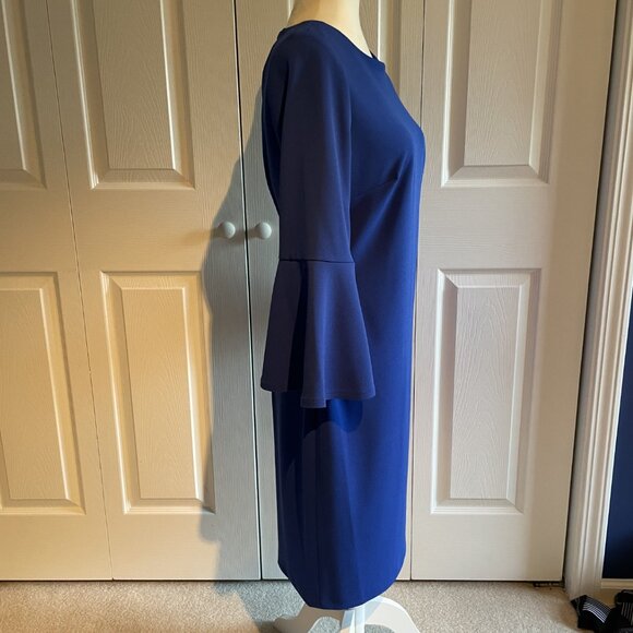 Calvin Klein Royal Blue Dress Sheath Ruffle Sleeve Size 8 EUC Worn Once - Picture 3 of 8
